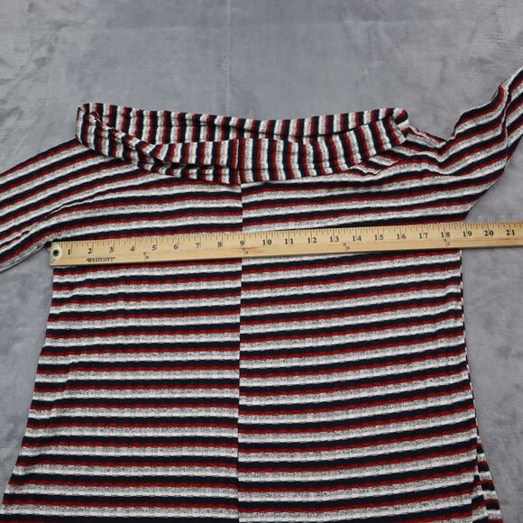 2 Hearts Shirt Womens Multicolor Pinstriped Cowl Neck Quarter Sleeve Top - Picture 2 of 15
